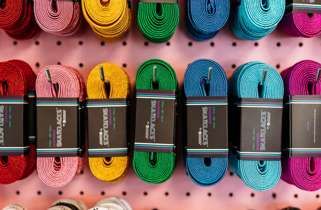 Colourful laces at Seaside Skates.