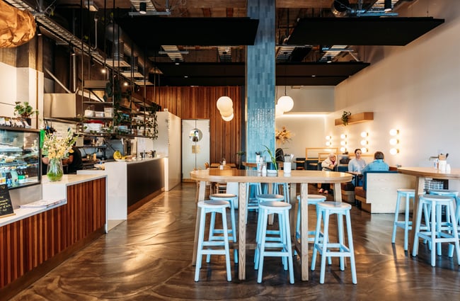 Front counter and seating area at Sentinel Cafe in Hamilton.