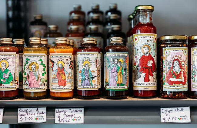 Lineup of sauces available at Seriously Pickled.