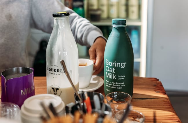 Boring Oat Milk at Shelly Bay Baker on Karori Road.