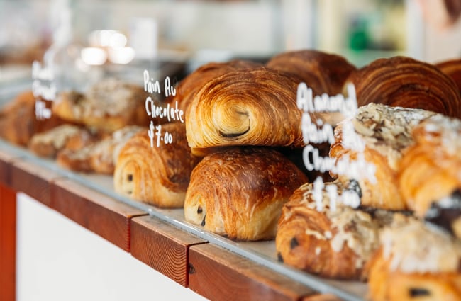 Pastries in the cabinet at Shelly Bay Baker on Karori Road.
