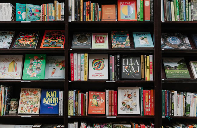 Kids and cookery books at Smith's Bookshop, Christchurch.