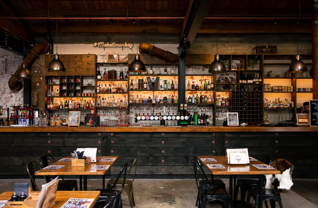 The large bar area inside Smoke restaurant in Ashburton.