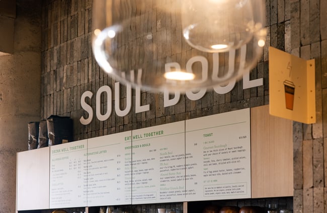 A close up of a sign that says 'Soul Boul'.