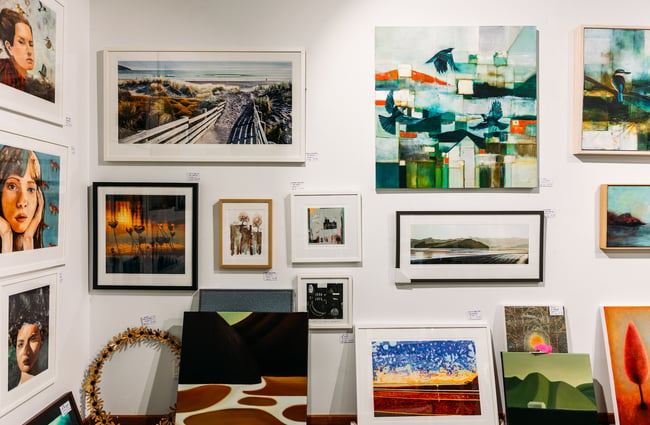 Framed paintings at Soul Gallery in Hamilton.