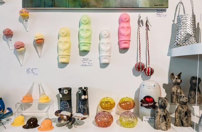 Artwork and glass works for sale at Soul Gallery.