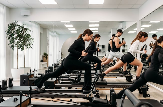 Clients working out on the pilates reformer machines at Soul Pilates.