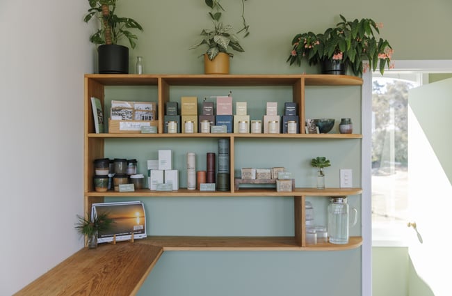 Products on shelf at Soulful Coffee Diamond Harbour.