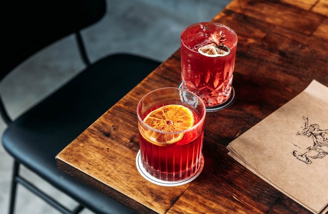 Cocktails on a table.