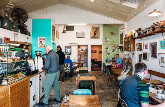 Customers at the counter at Space Cadet, Hamilton.