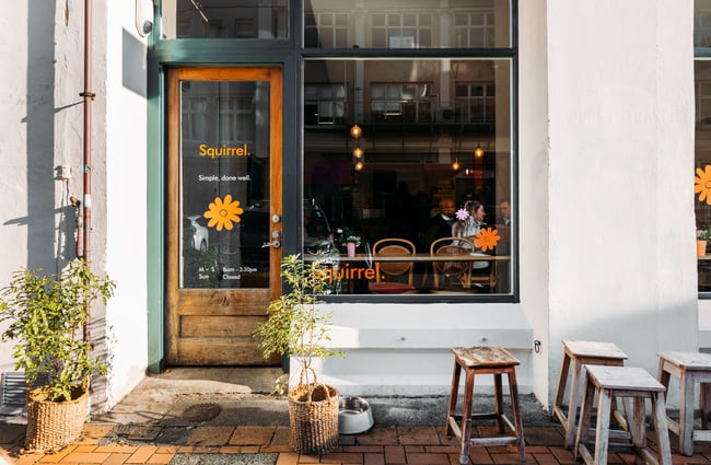 The beautiful entry to Squirrel cafe in Wellington.