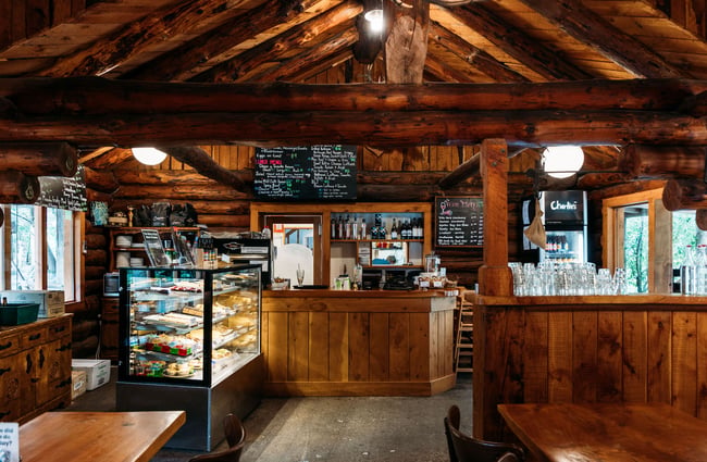 Cosy wooden interior of nature reserve cafe