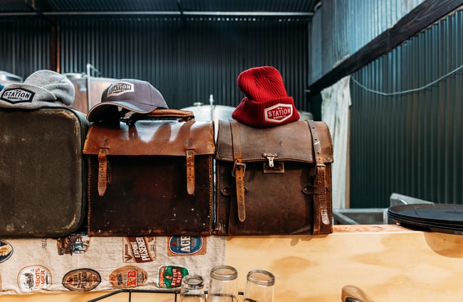 Old suitcases on a table.
