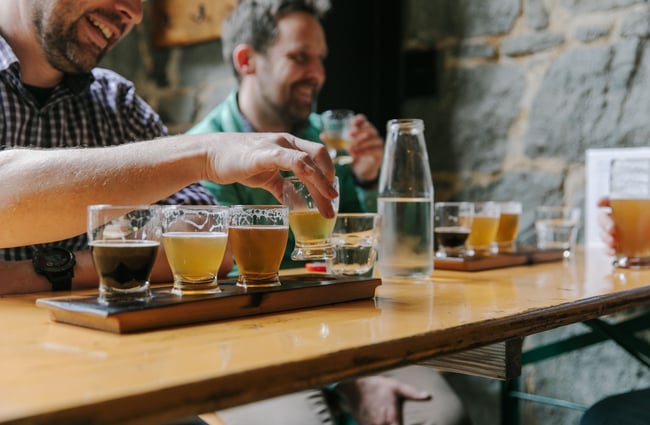 Glasses of beer on a table at Steamer Basin, Dunedin.