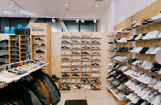 Shelves of shoes neatly lined up at Stencil store in Christchurch