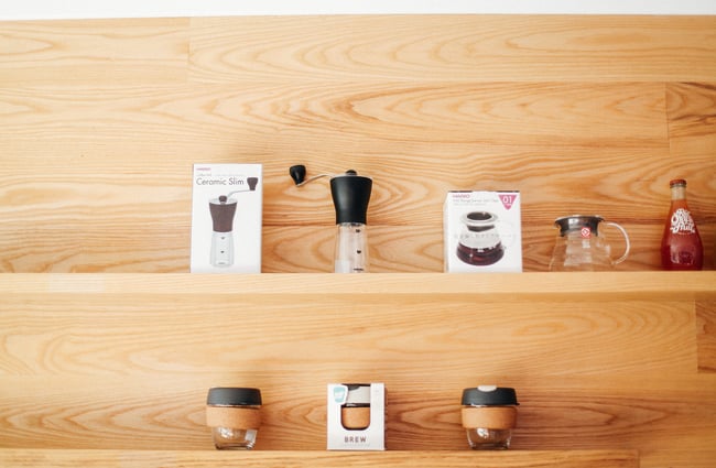 Coffee equipment on display.