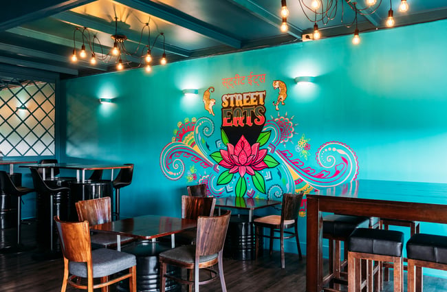 Dining room and bright colourful options at Street Eats.