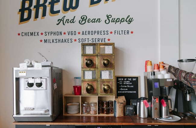 Brewing equipment at Sublime Roastery and Brew Bar.