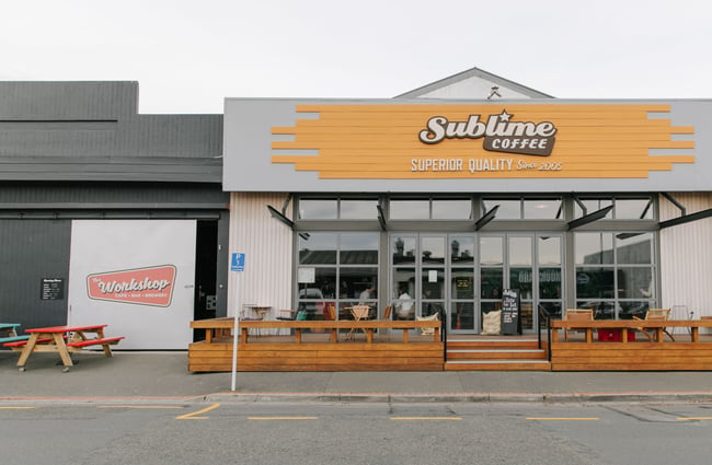 Exterior view of Sublime Roastery and Brew Bar.