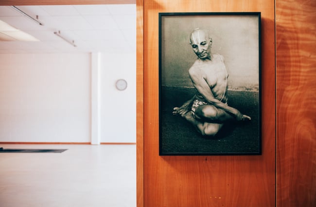 A print on the wall and entrance to studio.