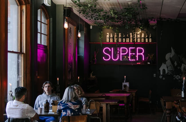 Inside the SUPER restaurant.