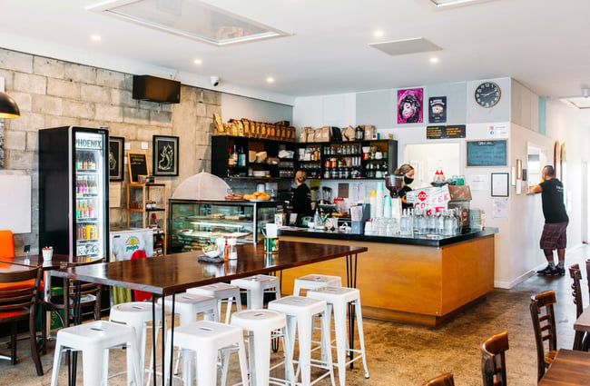 Interior view of the cafe space at t bay cafe, Porirua.