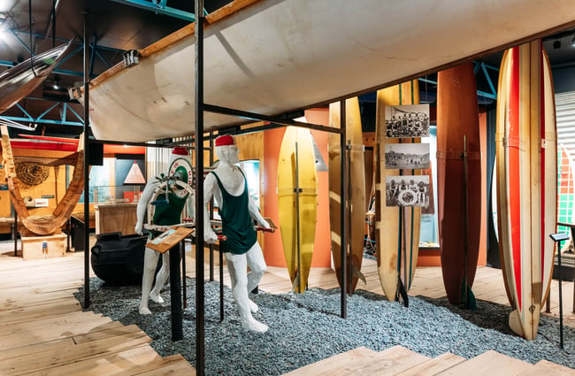 A surf lifesaving scene inside Tairāwhiti Museum.