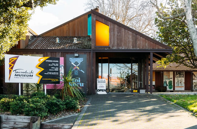 The wooden exterior of Tairāwhiti Muesum. on a sunny day.