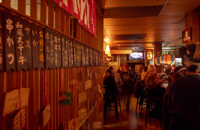 Inside the busy restaurant at Tanuki's Cave.