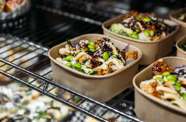 Salads in the cabinet at Taper.