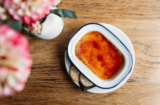 Creme brulee dish on the table at Tatum.