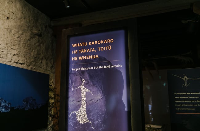 Welcome poster at Te Ana Maori Rock Art Centre, Timaru.