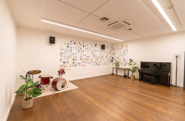 Musical instruments in a room at Te Atamira.