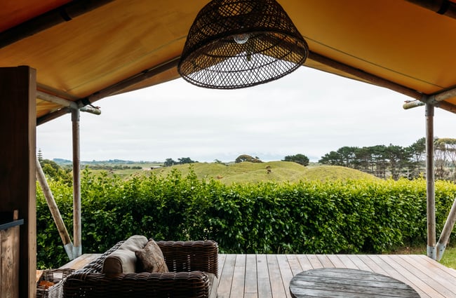View from the glamping site of Te Hāpua.