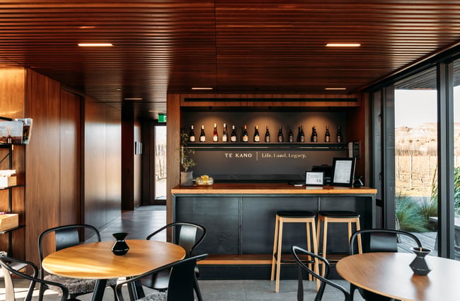 The wine tasting counter at Te Kano Bannockburn Central Otago.
