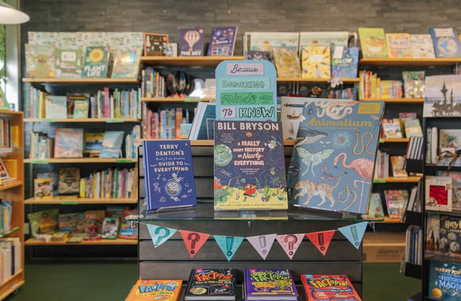 Close up of non-fiction books on display at Telling Tales, Christchurch.