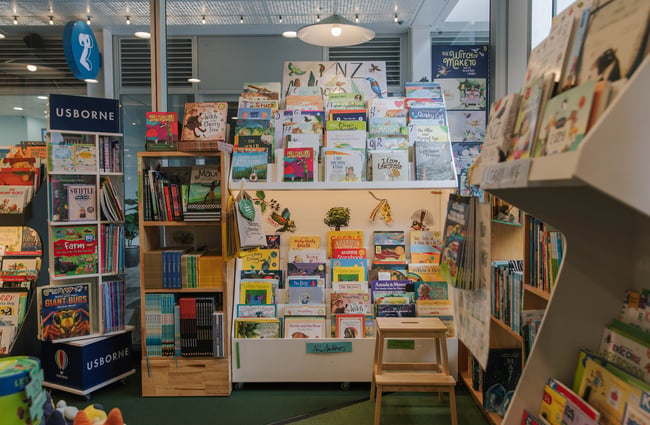 NZ authored children's book area inside Telling Tales.