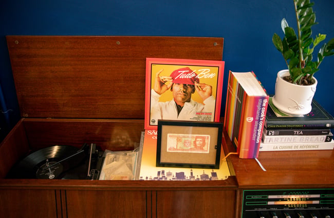 A close up of a record player.