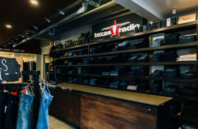 Shelves of jeans.