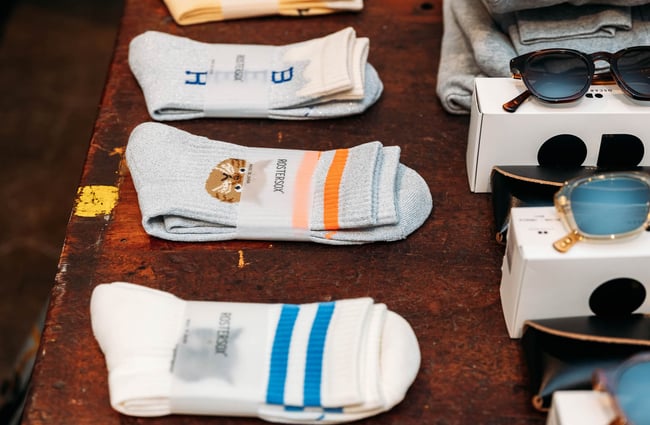 Close up of socks at that was then this is now in Wellington