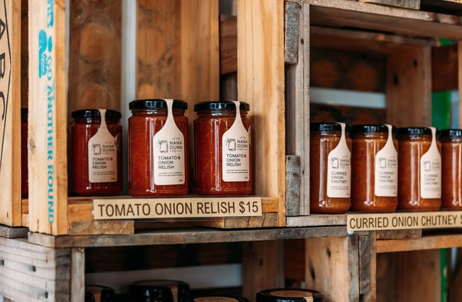 Selection of relishes and chutneys on display at The Baked Dane.