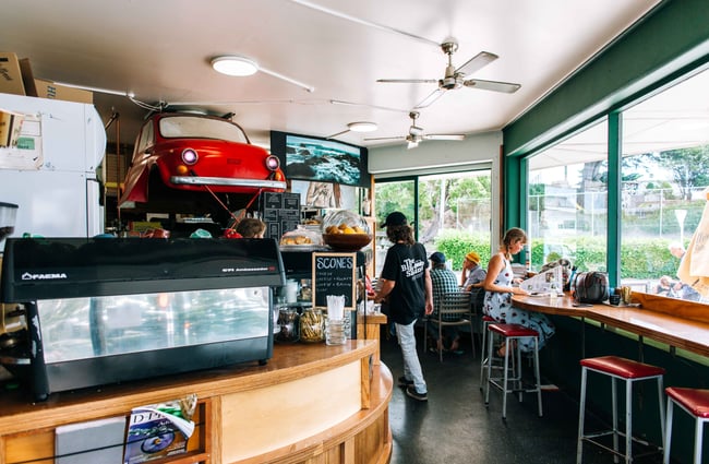 View of the cafe interior and window bar.