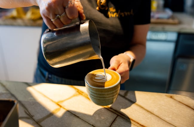 Barista pouring a coffee at The Birdwood.