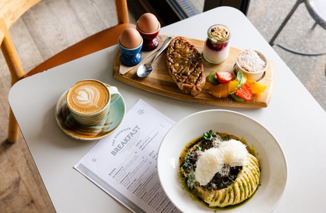 Breakfast dishes on the table at The Birdwood.