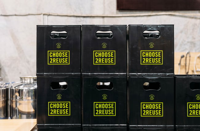 Resusable crates at The Bond Store.