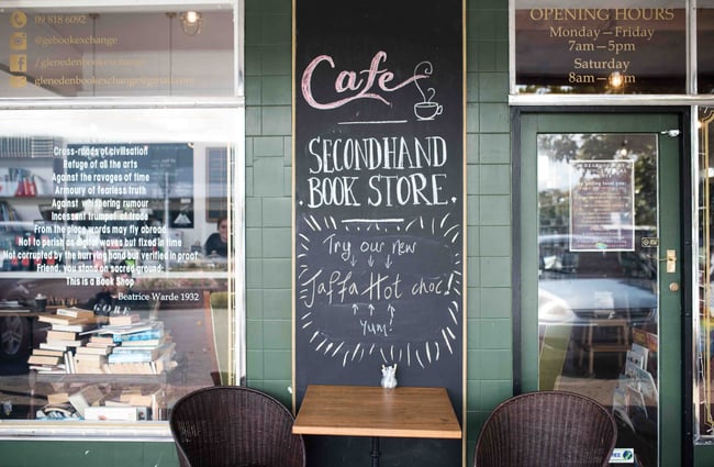 Blackboard sign on the exterior of the building.