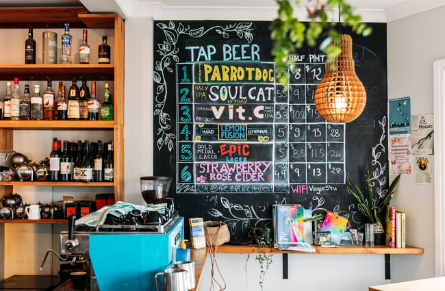 Colourful writing on a blackboard.