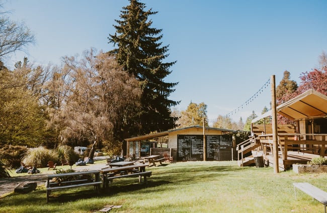 The outdoor seating at The Camp at Lake Hawea.