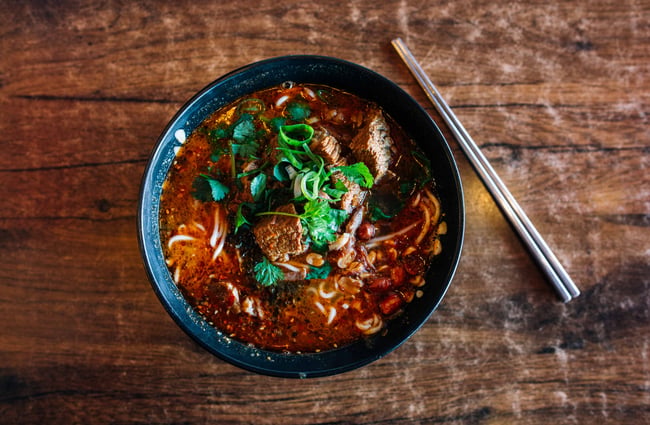 Close up of Sichuan noodle soup.