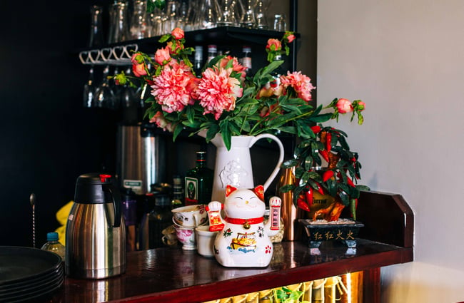 Flowers on top of the counter.